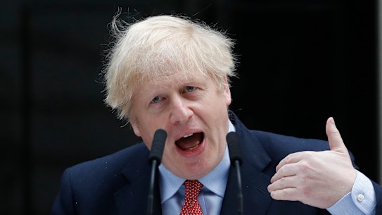 Prime Minister Boris Johnson outside Downing Street on his first day back since contracting coronavirus. 