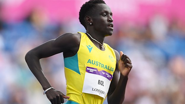 Embattled athlete Peter Bol in action at the Birmingham Commonwealth Games.