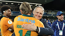 Schmidt hugs Max Jorgensen after the Italy Test.