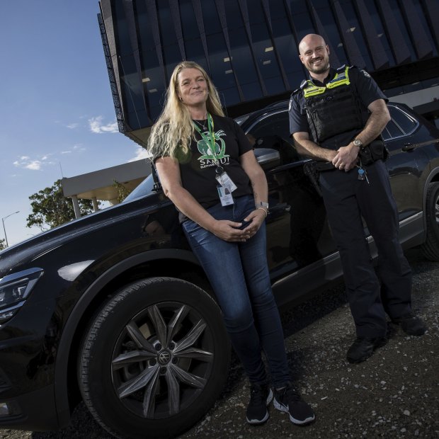 Youth worker Tracie Alborough and senior constable Campbell Taylor.