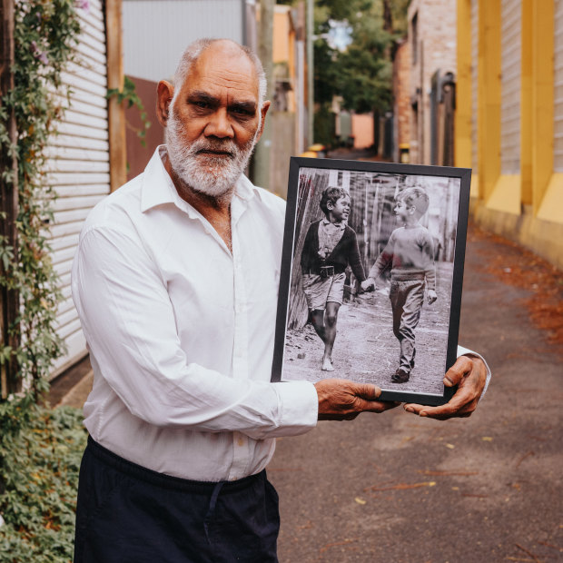 Victor Hookey in Edward Lane, Chippendale, where then Sydney Morning Herald photographer George Lipman took his photo with friend Mark Anthony in 1967.