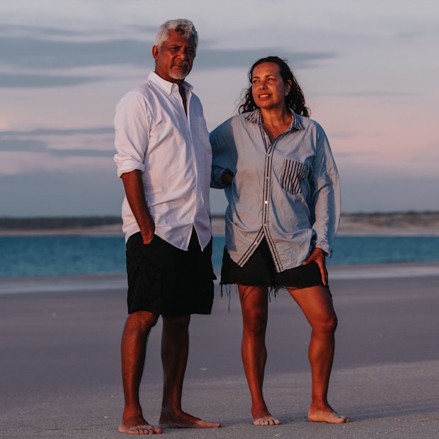 Friends Darrell Sibosado, Goolarrgon Bard man and artist, and Frances Rings, choreographer and artistic director of Bangarra Dance Theatre, in Lombadina, Sibosado’s Dampier Peninsula home.