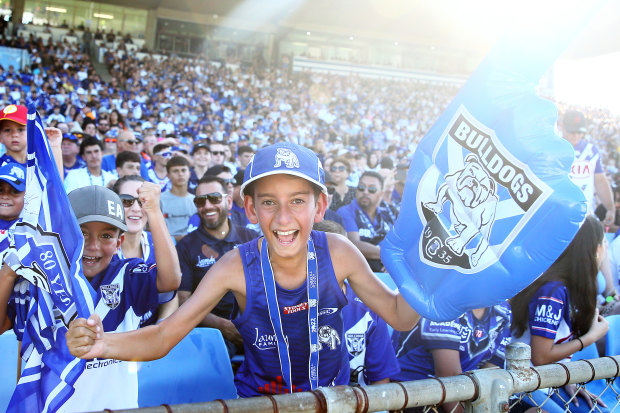 A young Bulldogs fan during a 2023 game at Belmore.