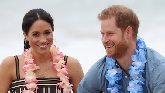 Prince Harry and wife Meghan, on Bondi Beach in October 2018.