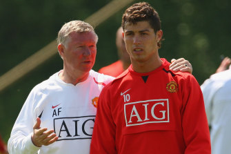Sir Alex Ferguson, then manager of Manchester United, and Cristiano Ronaldo, pictured ahead of the Champions League final in 2008.