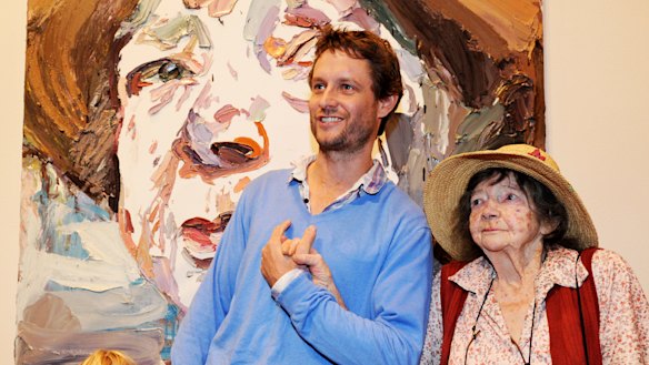 Ben Quilty with Margaret Olley in front of Mr Quilty's portrait of Ms Olley that took out the Archibald Prize in 2011.