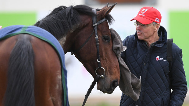 Trainer Hughie Morrison with Marmelo, who has been scratched from the 2019 Melbourne Cup.