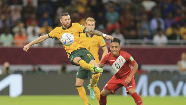 Martin Boyle in action against Peru in World Cup qualifying.