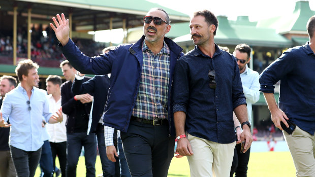 Adam Goodes and Nic Malceski at the SCG on Saturday.