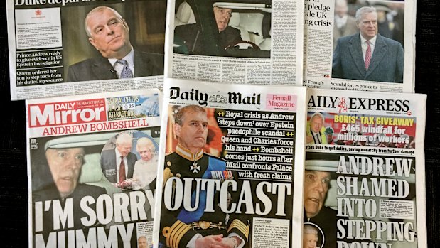 The front pages of some of Britain's major newspapers after Prince Andrew announced he was stepping down from royal duties.