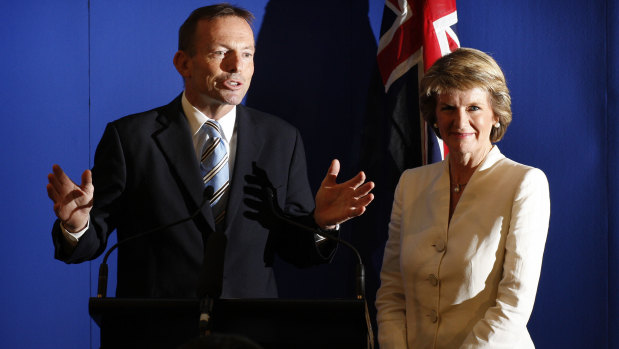 Then deputy opposition leader Julie Bishop with new opposition leader Tony Abbott after he defeated Malcolm Turnbull for the Liberal leadership in December 2009.