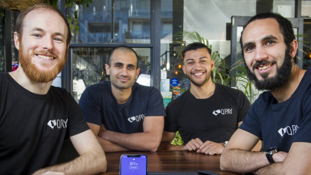 QPay startup team members Andrew Clapham, Moe Satti, Ahmed Elshearif and Zakaria Bouguettaya 