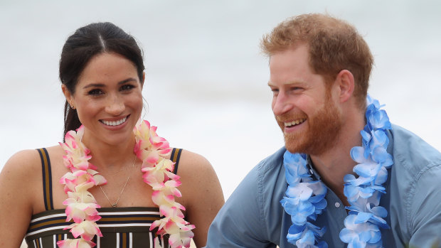 The Duke and Duchess of Sussex on Bondi Beach in October 2018.