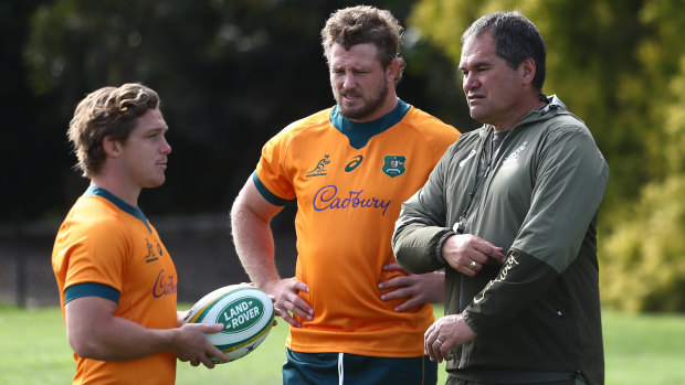 James Slipper (centre) could be forced to start out of position at tight-head prop if the worst comes to pass in Wallabies camp this week.