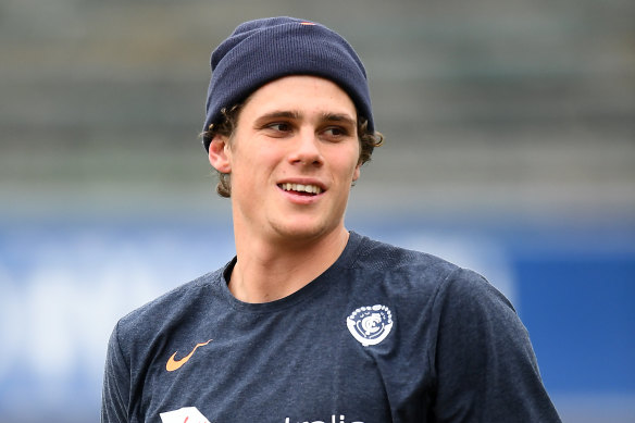 Injured Carlton forward Charlie Curnow.