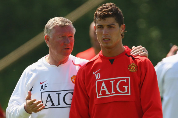 Sir Alex Ferguson, then manager of Manchester United, and Cristiano Ronaldo, pictured ahead of the Champions League final in 2008.