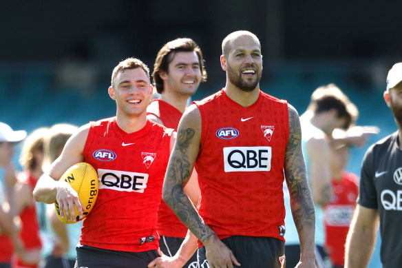 Lance Franklin at training on Wednesday.