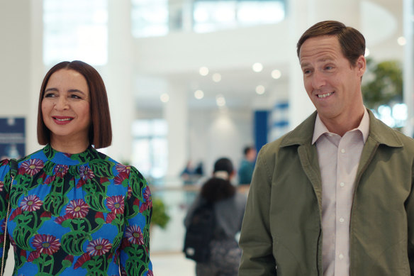 Maya Rudolph and Nat Faxon in Loot.