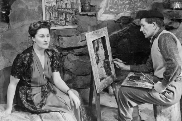 Danila Vassilieff painting a portrait of wife Elizabeth at Stonygrad, Warrandyte, 1947.
