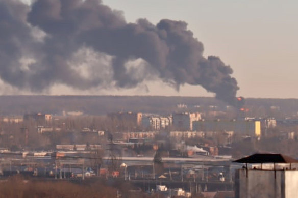 Smoke rises from Kursk airport in Russia this week when Moscow blamed Ukraine for launching missile strikes well into Russian territory.