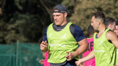 Michael Hooper getting through his work at Wallabies training. 