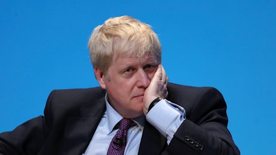 Boris Johnson addresses Conservative Party members during the Conservative Party leadership contest in Birmingham.