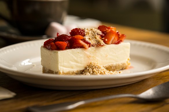 The goat’s curd cheesecake with macadamia, white sesame and coconut.