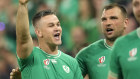 Ireland’s Johnny Sexton (left) and Tadhg Beirne celebrate after the Rugby World Cup Pool B win over Scotland.