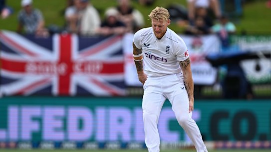 Ben Stokes grabs for his hamstring in New Zealand in 2024.