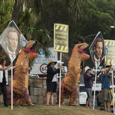 Protesting in clear view of traffic crossing the Spit Bridge, in the heart of Warringah.