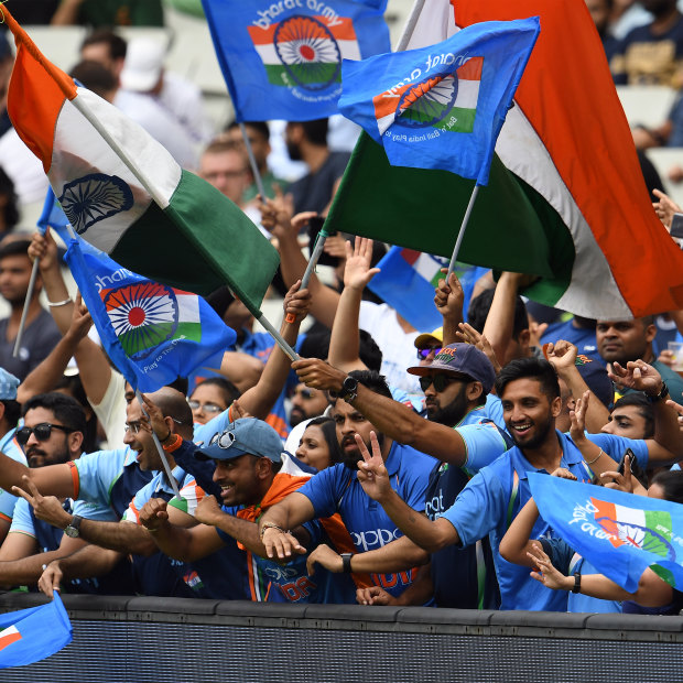 Passionate Indian fans at the Melbourne Cricket Ground in 2018. The growing crowds when India plays Australia reflect Melbourne’s increasingly Indian ethnic mix.