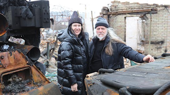 Hellen Rose and George Gittoes in Bucha, Ukraine.