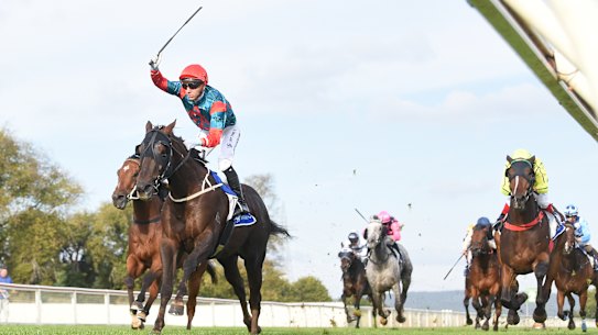 Liam Riordan saluted to the heavens as he steered Serenaur to victory. Dean Holland had won on the Brent Stanley-trained four-year-old three starts earlier at Ballarat.