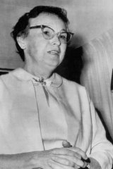 Door locked ... Ms Monroe’s housekeeper Mrs Murray talks to reporters.