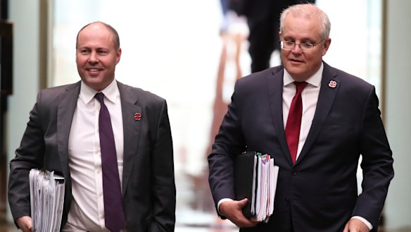 Treasurer Josh Frydenberg and Prime Minister Scott Morrison . The budget will be delivered on Tuesday.