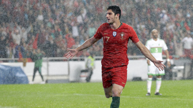 At the double: Goncalo Guedes scored twice for Portugal.