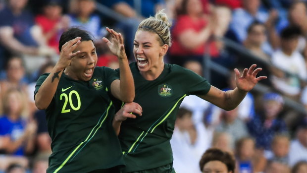 Star power: Sam Kerr (left) and Alanna Kennedy are back in the Matildas squad.