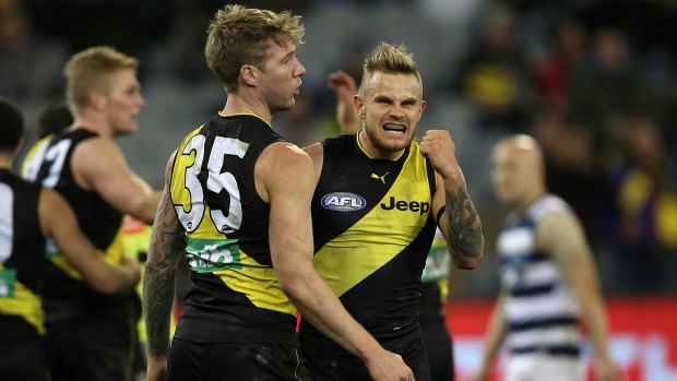 Cat fight: Tigers back on top after claiming their 16th straight win at the MCG.