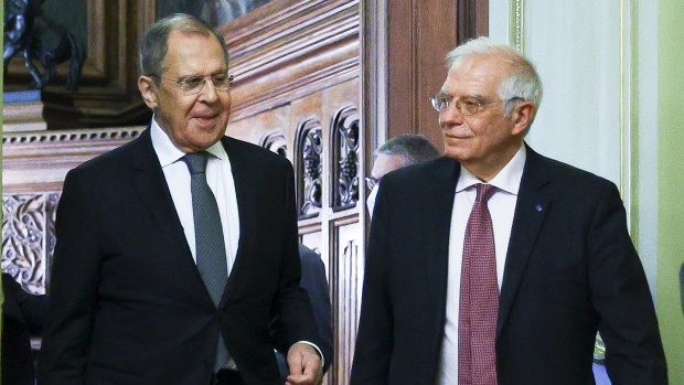 Russian Foreign Minister Sergey Lavrov, left, and High Representative of the EU for Foreign Affairs and Security Policy, Josep Borrell during their meeting earlier this month. 