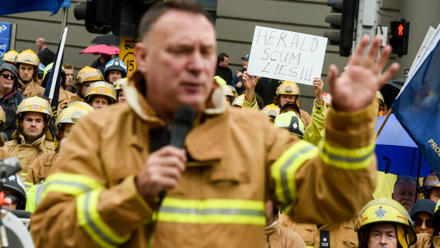 Firefighters’ union chief Peter Marshall at a rally related to the 2016 pay dispute.