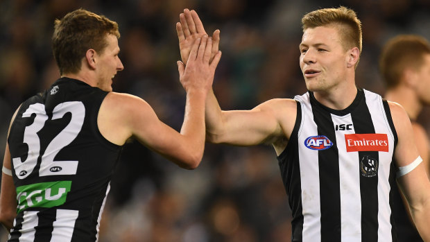Will Hoskin-Elliot (left) and Jordan de Goey have been dynamic up forward for the Pies this year.