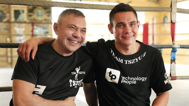 Kostya Tszyu and son Tim in Sydney in 2019.