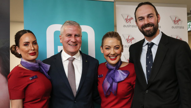 Deputy PM Michael McCormack (second from left) says the flights were a tourism play for the Hunter and regional NSW.