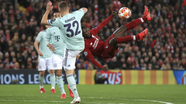 Attempt: Naby Keita tries a novel route to goal for Liverpool in their scoreless Champions League draw at home to Bayern.