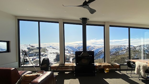 The ski-slope vista from the three-level home.  