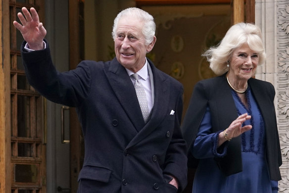 King Charles III and Queen Camilla leaving The London Clinic. Charles was in hospital to receive treatment for an enlarged prostate.