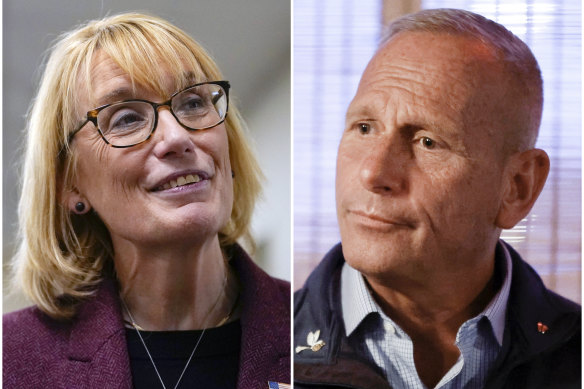 Senator Maggie Hassan, left, and her challenger Don Bolduc, a Republican candidate.