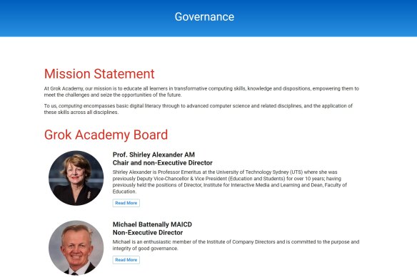 Dr James Curran has been scrubbed from Grok Academy’s website.