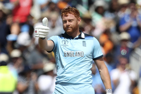 England's Jonny Bairstow after scoring a World Cup century against India at Edgbaston on Sunday.