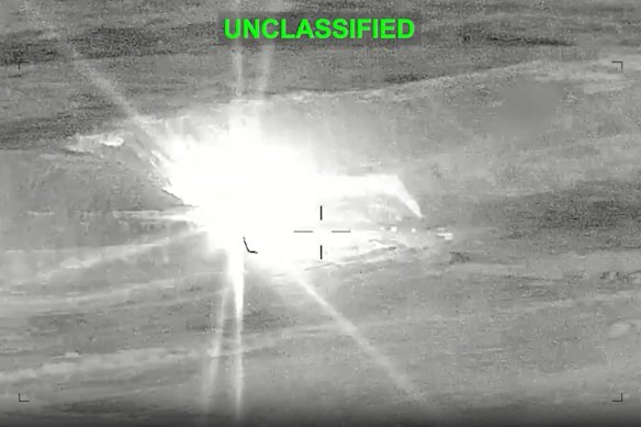 US Navy and Air Force fighter jets conducted strikes on 10 Iranian military targets at multiple locations in and near the Strait of Hormuz.